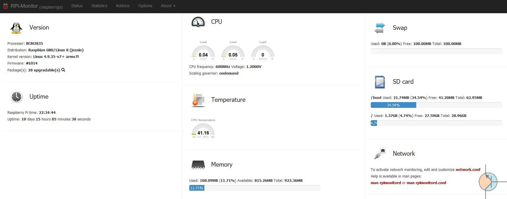 Raspberry Pi monitorowanie z RPi-Monitor