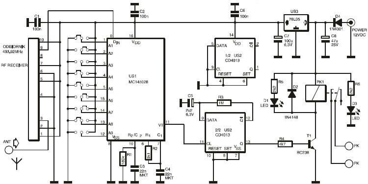 odbiornik RF do kodowanego pilota schemat