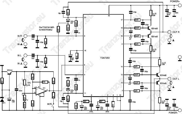 Stereofoniczny wzmacniacz mocy 2×100W na TDA7250